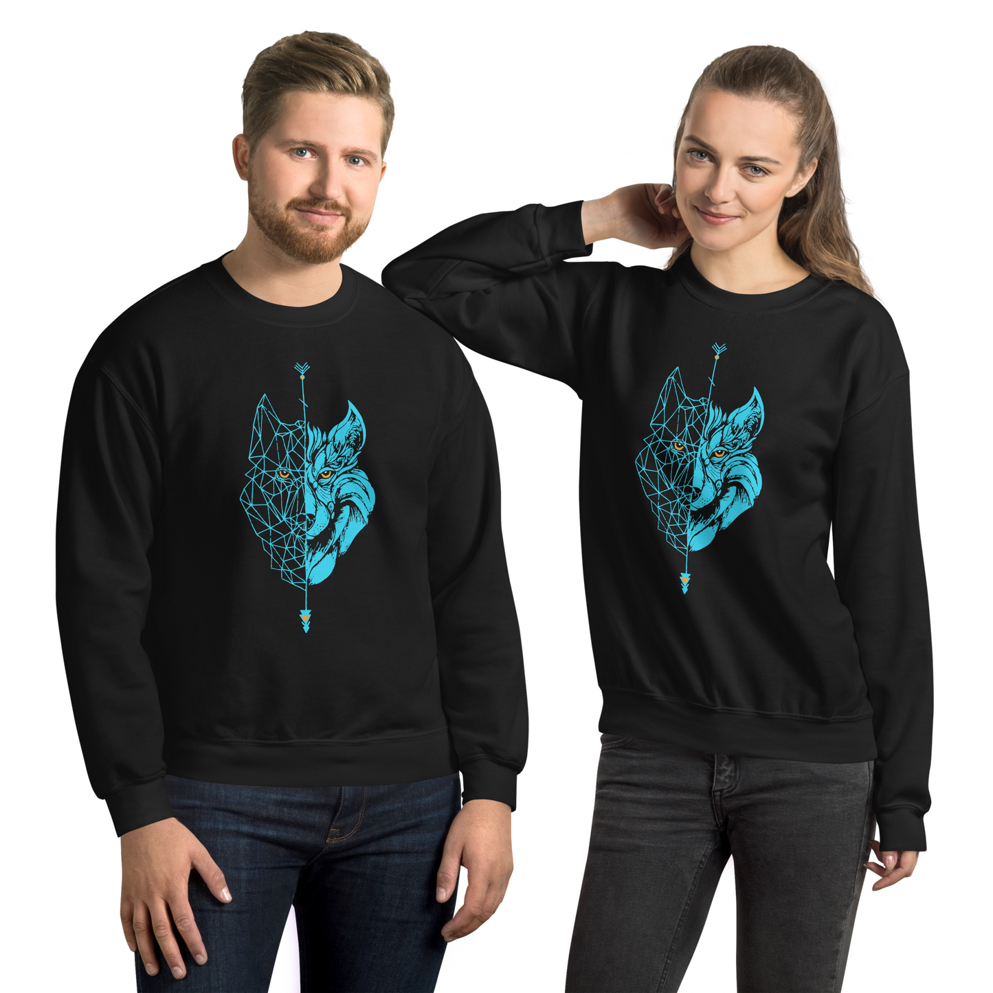 Sudadera sin Capucha Camperwilf® – Lobo Azul Flúor, color Negro.