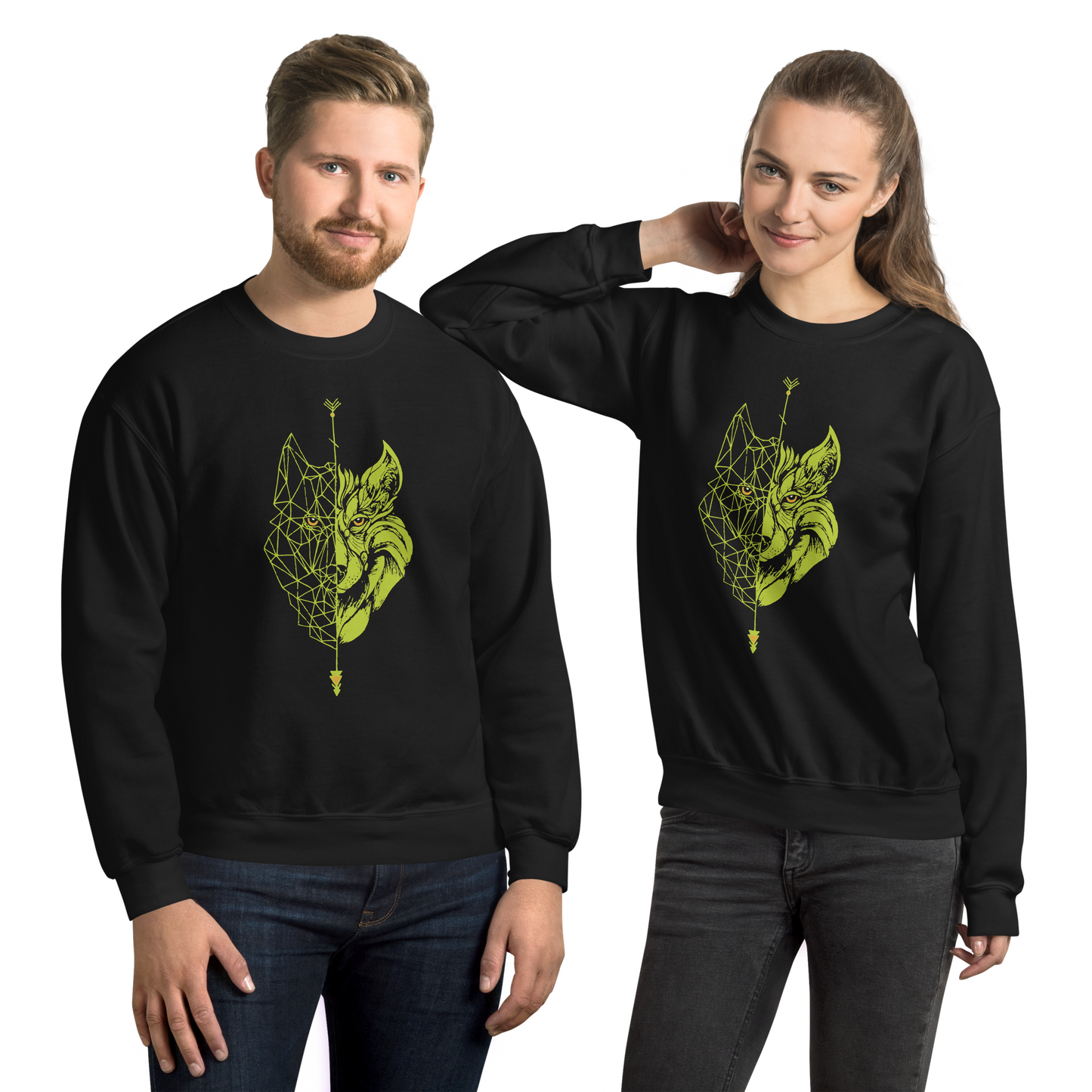 Sudadera sin Capucha Camperwilf® – Lobo Amarillo Melón, color Negro.