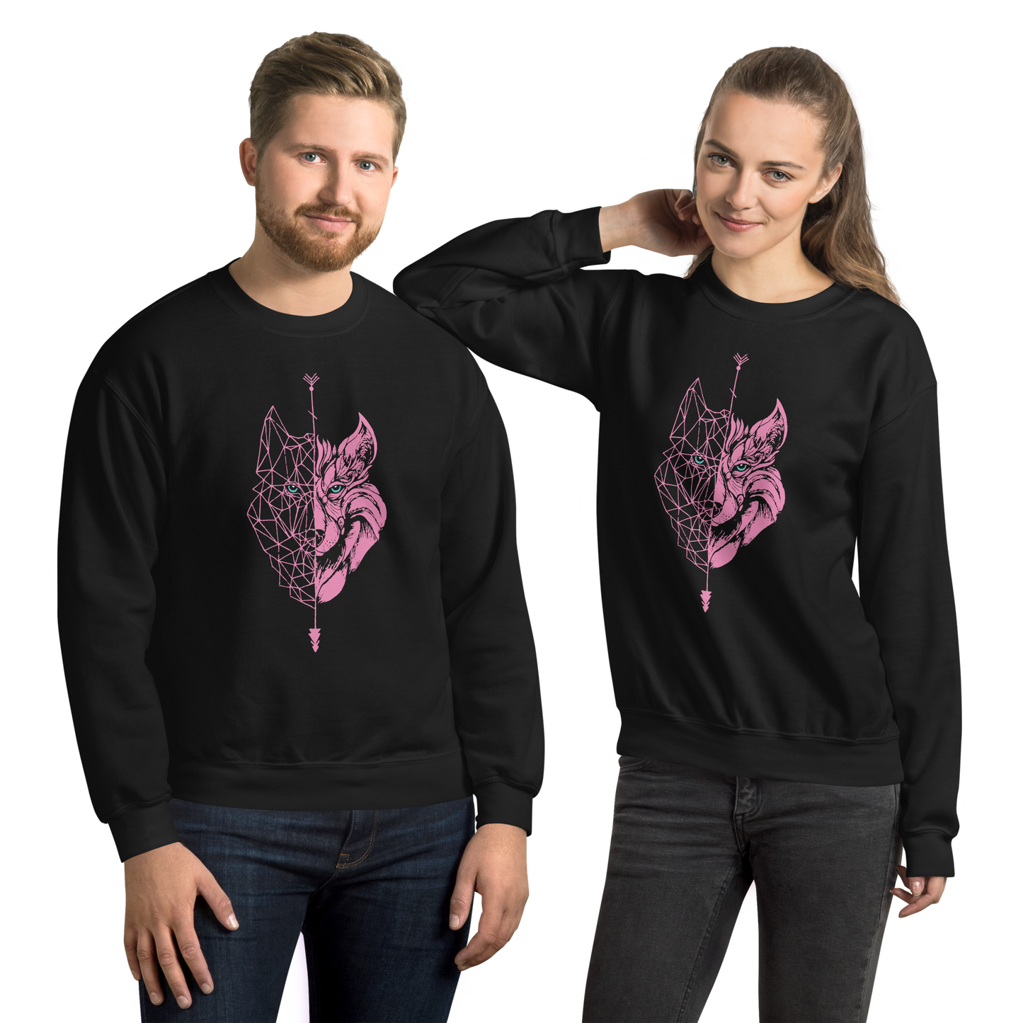 Sudadera sin Capucha Camperwilf® – Lobo Rosa, color Negro.