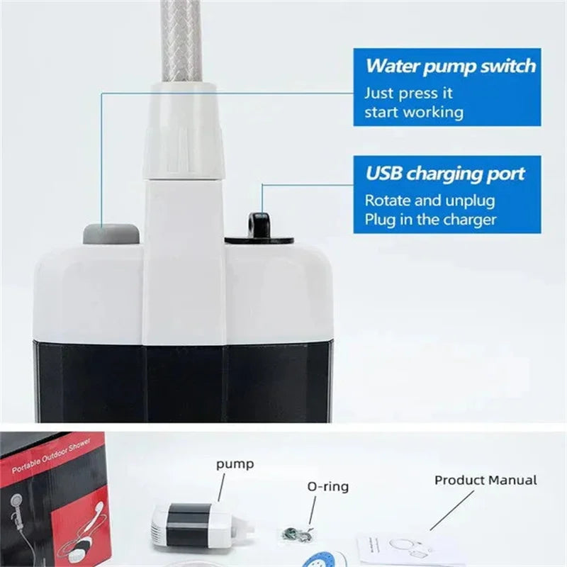 Ducha Portátil Camperwilf® – Con Motor Eléctrico y USB