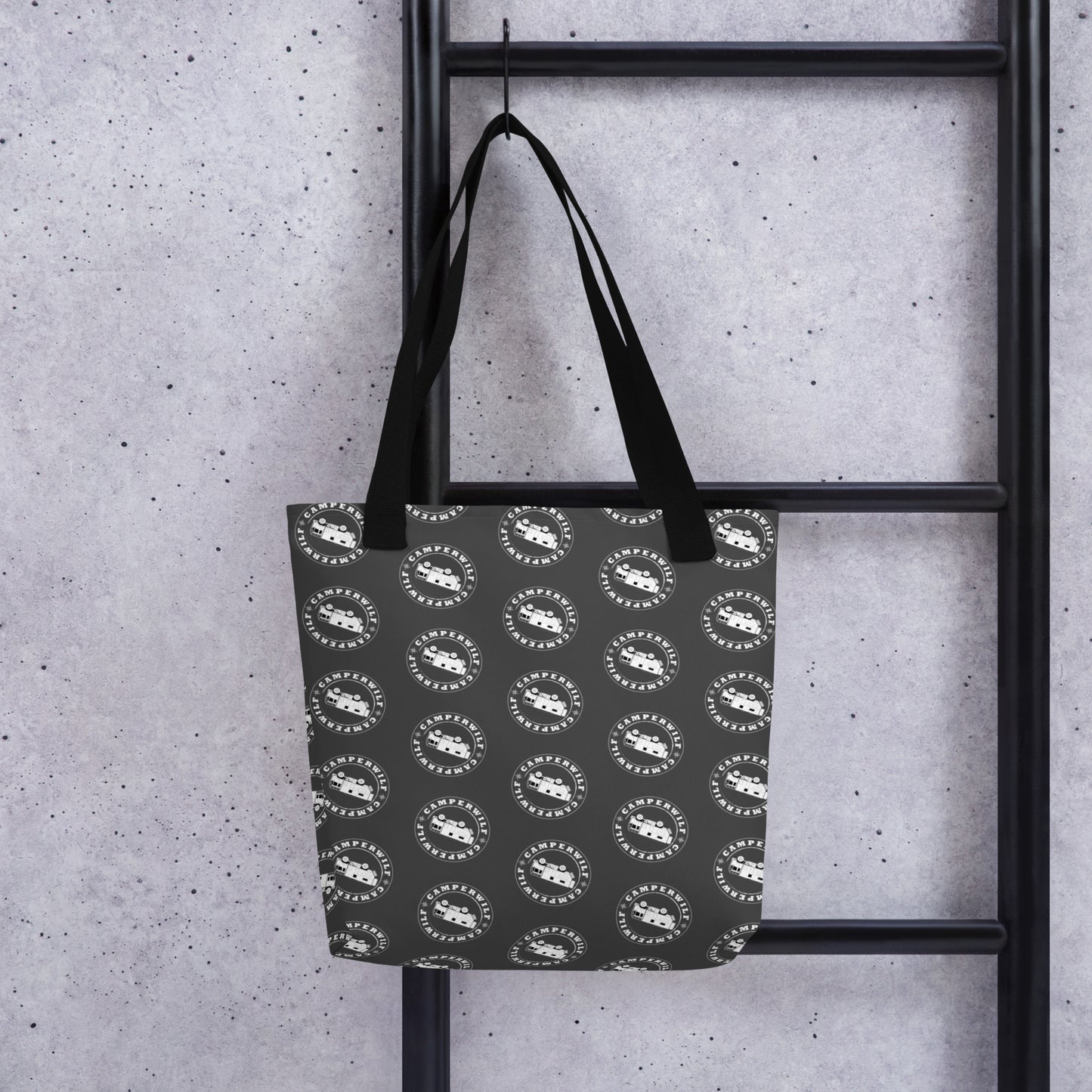Bolso Camperwilf® – Negro, Cosido a Mano con Asas Multicolor