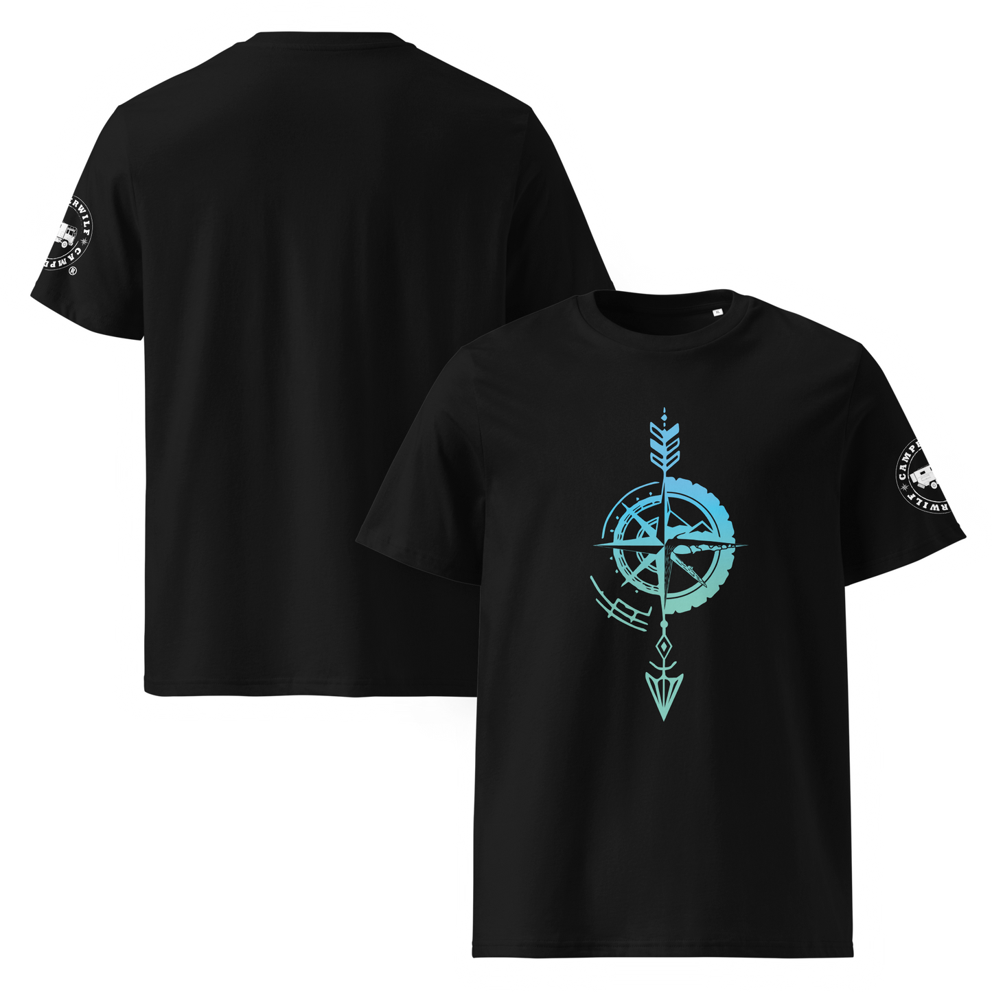 Camiseta Camperwilf® – Flecha Azul (Color Negro)