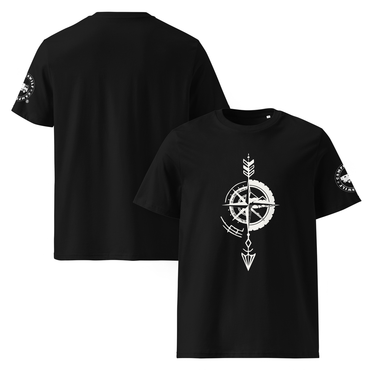 Camiseta Camperwilf® – Flecha Blanca (Color Negro)