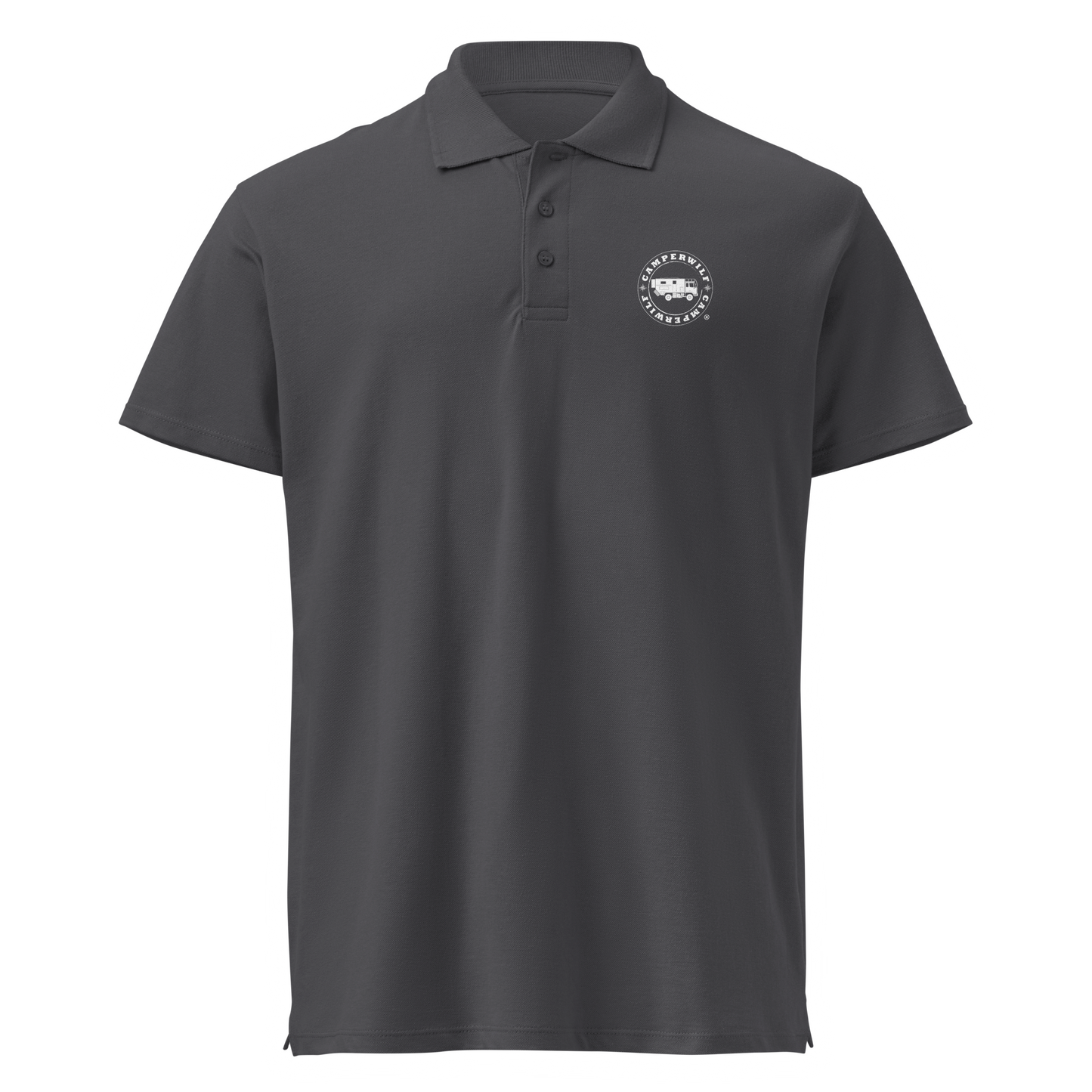 Polo de piqué Camperwilf® – Gris Oscuro con Logo Blanco