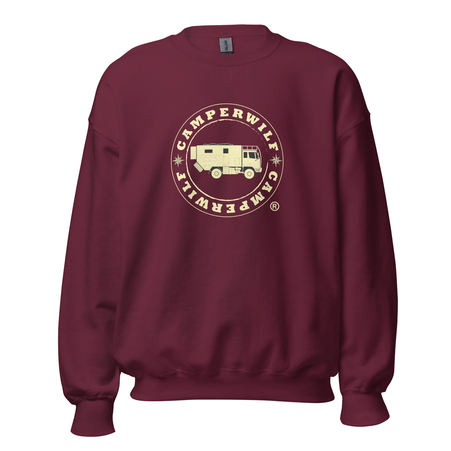 Sudadera Camperwilf® – Logo Dorado (Color Burdeos)