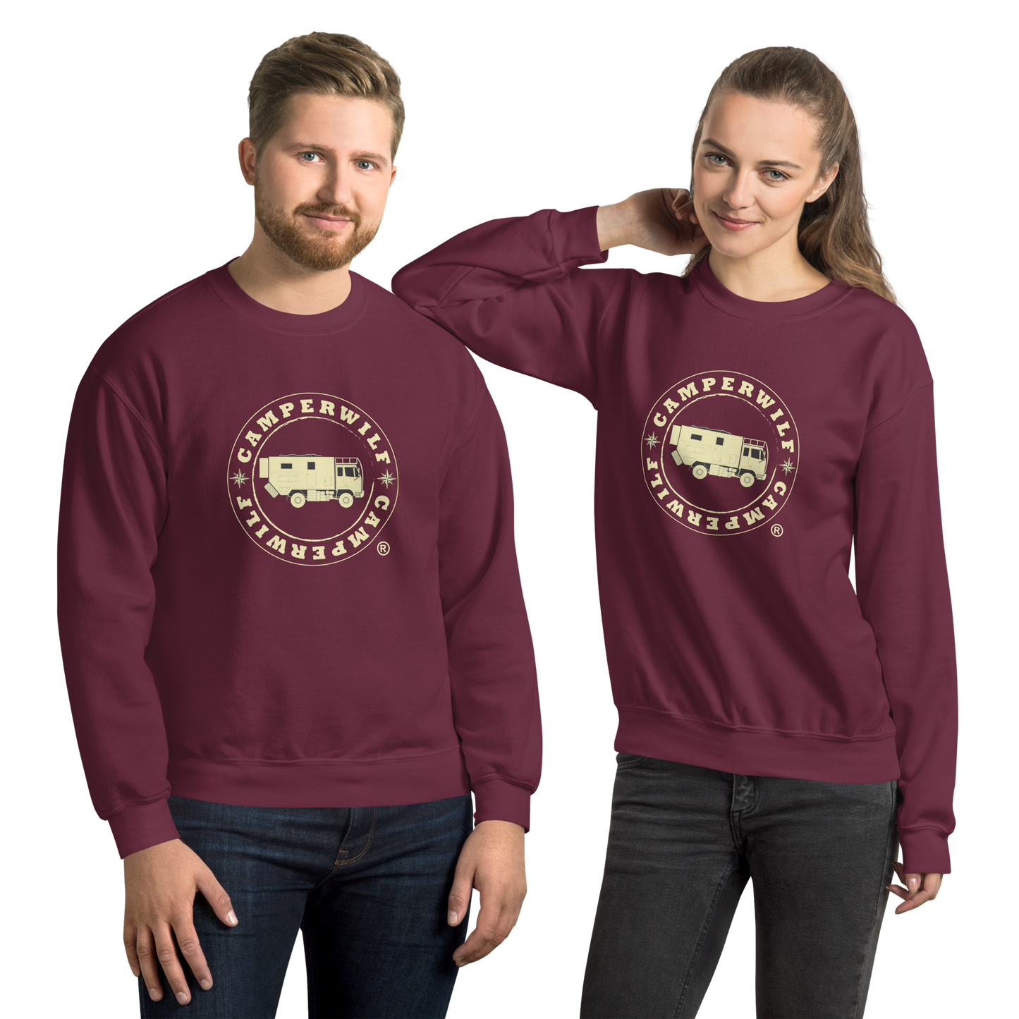 Sudadera Camperwilf® – Logo Dorado (Color Burdeos)