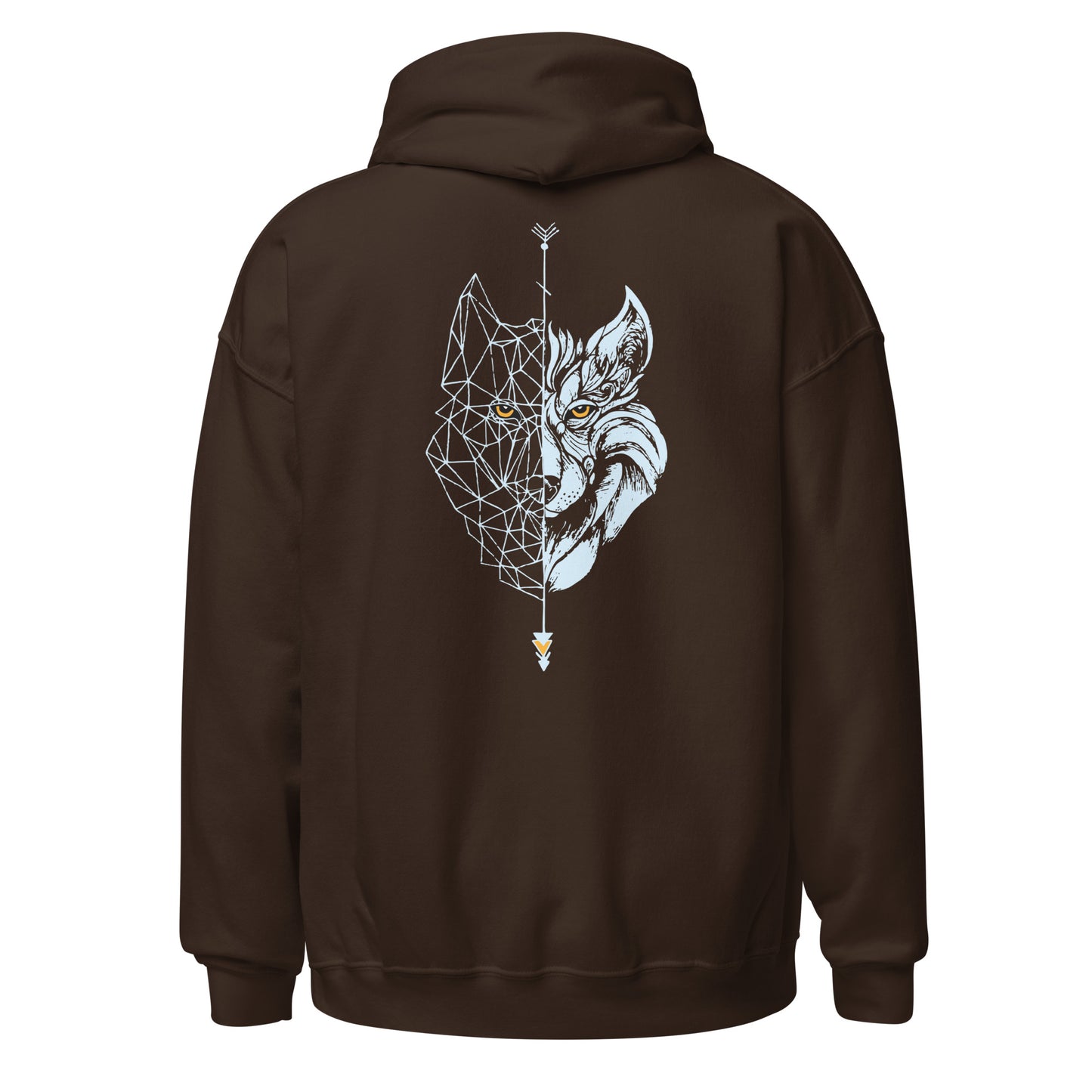 PARA HOMBRE: Sudadera con capucha COLOR CHOCOLATE con LOBO CELESTE