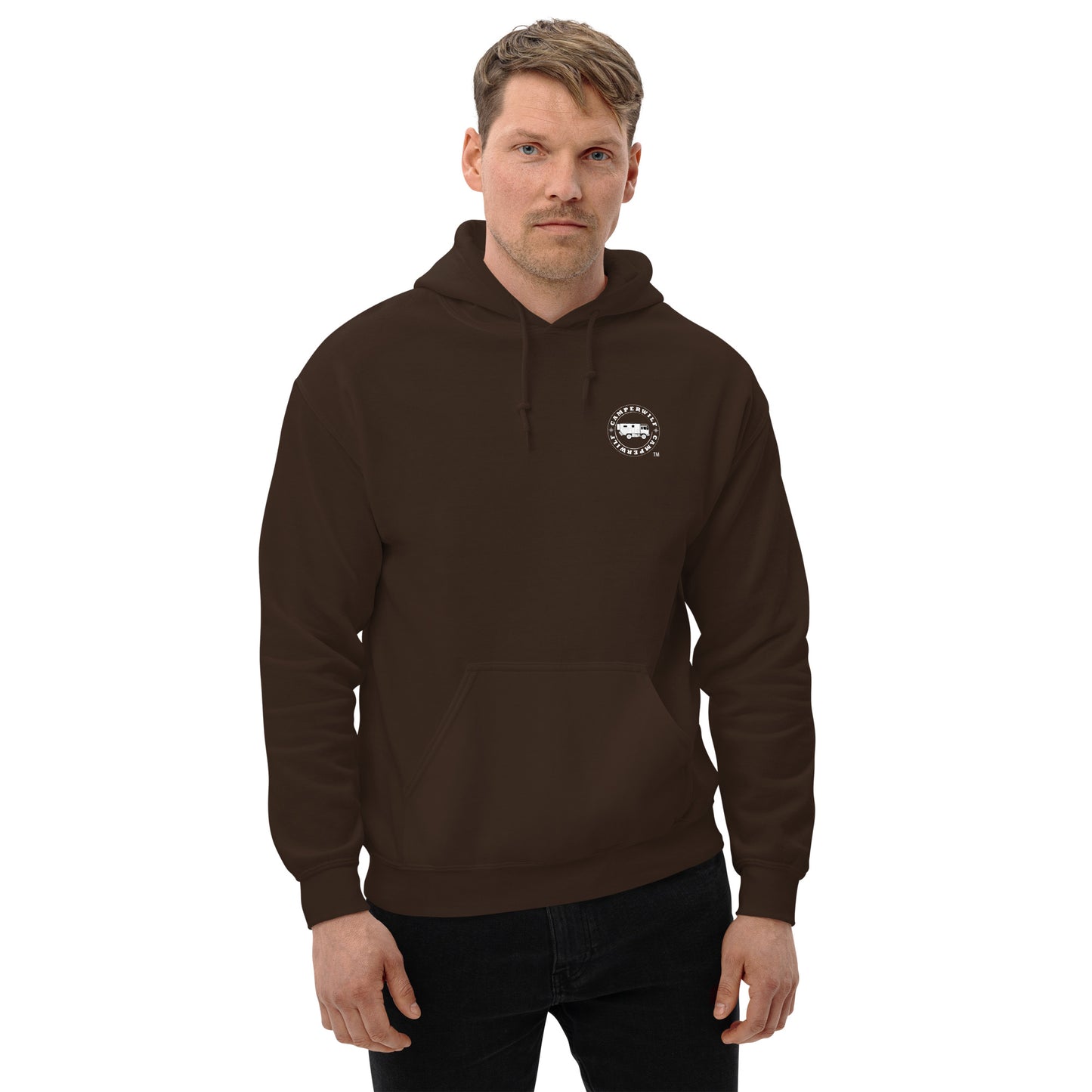 PARA HOMBRE: Sudadera con capucha COLOR CHOCOLATE con LOBO CELESTE