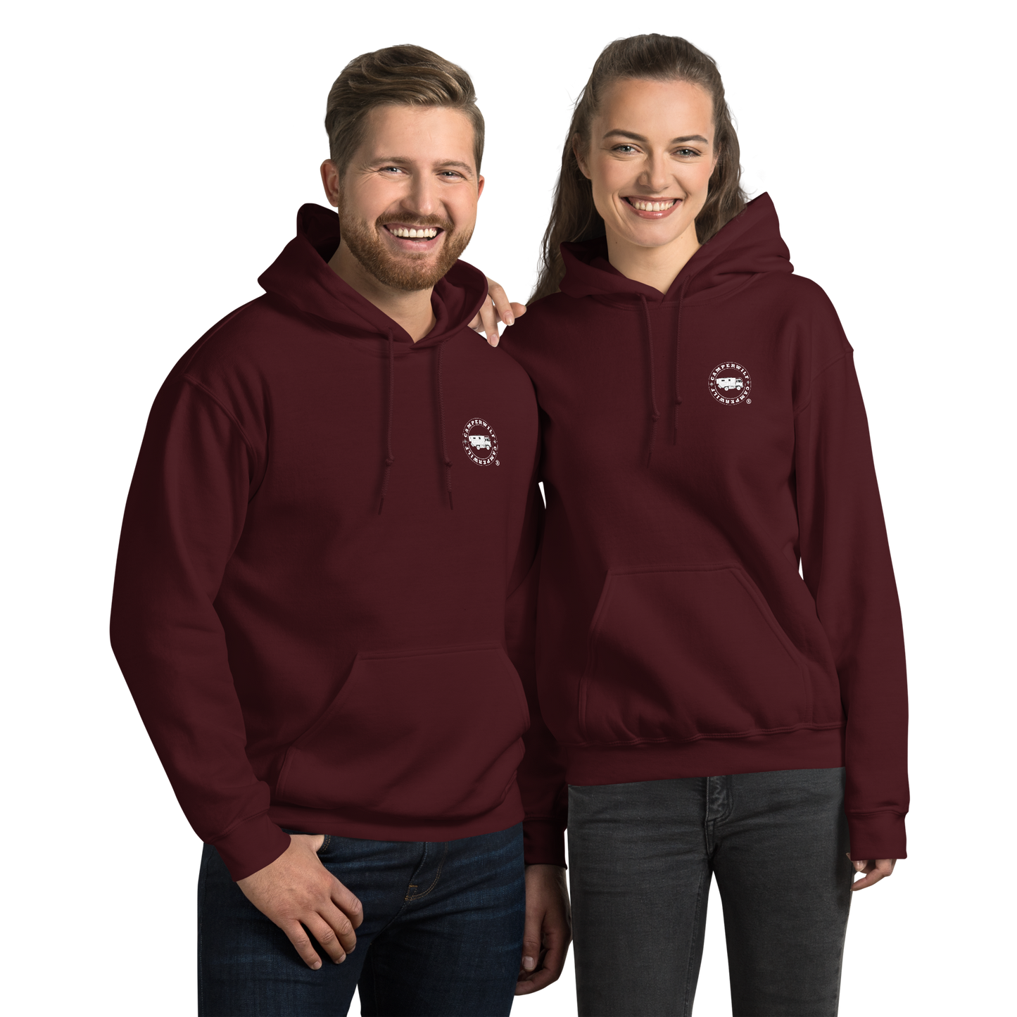 Sudadera Camperwilf® – Flecha Blanca (Color Burdeos)