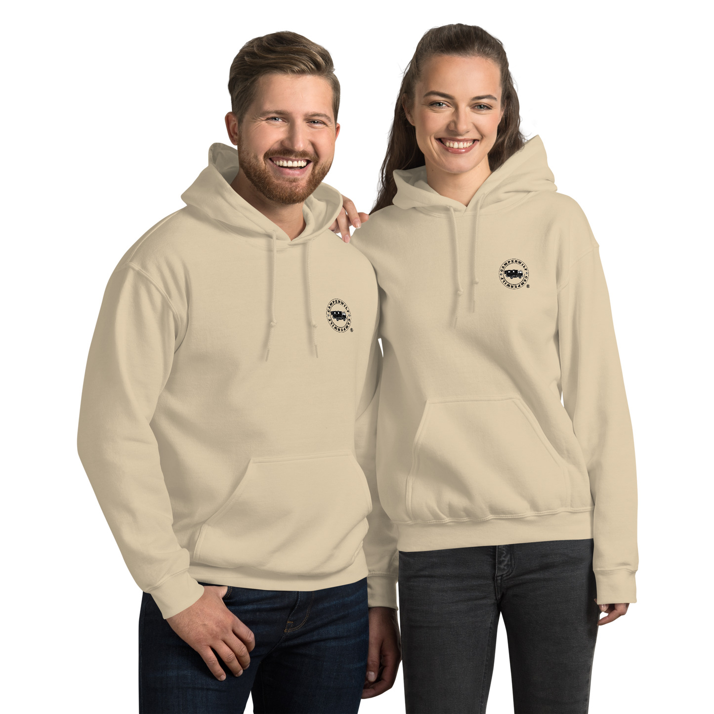 Sudadera Camperwilf® – Flecha Azul (Color Arena)