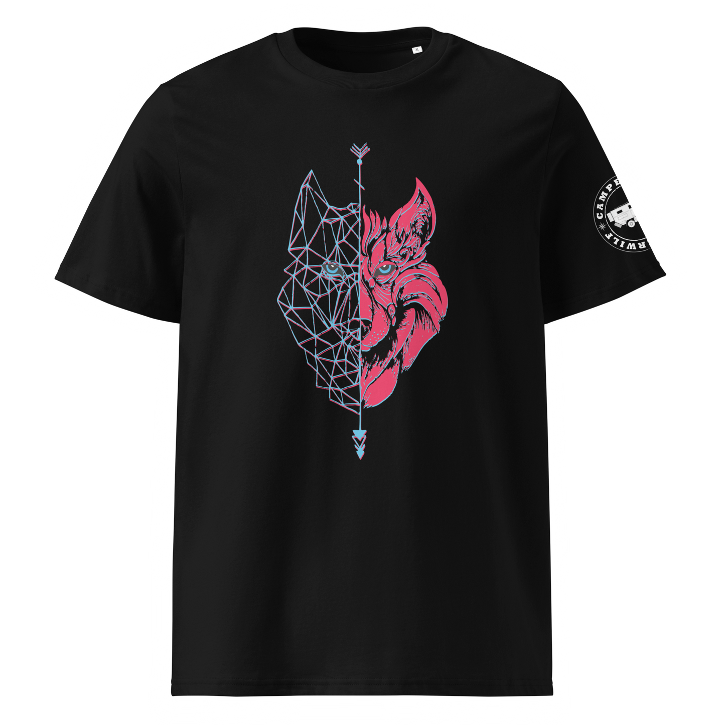 Camiseta Camperwilf® – Lobo Azul y Rojo (Color Negro)