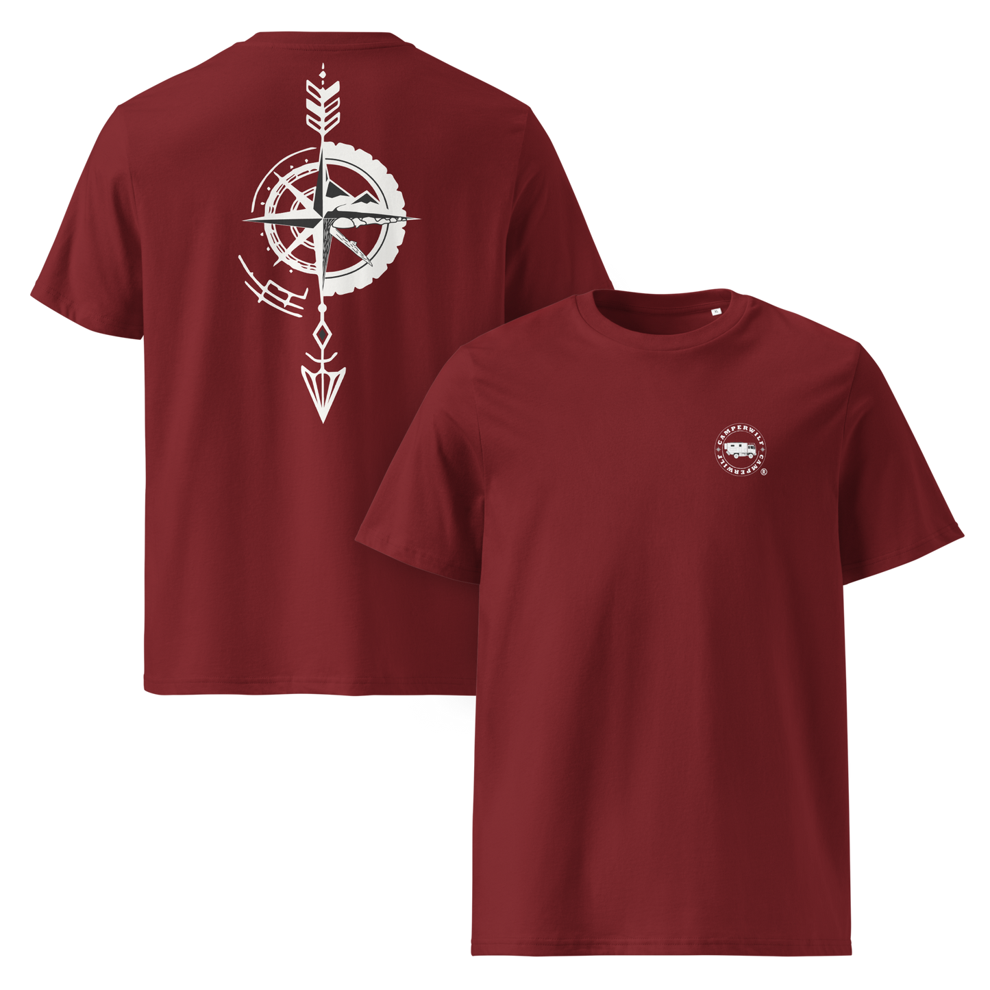 Camiseta Camperwilf® – Flecha Blanca (Color Burdeos)