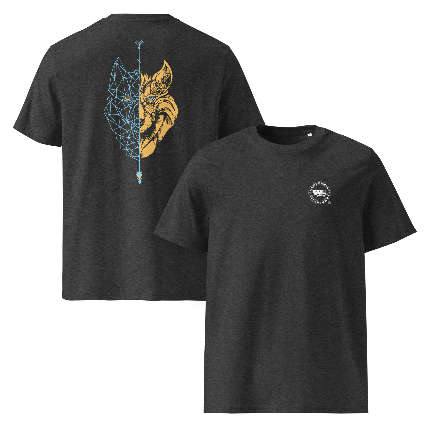 Camiseta Camperwilf® – Lobo Azul/Naranja (Color Gris Oscuro)