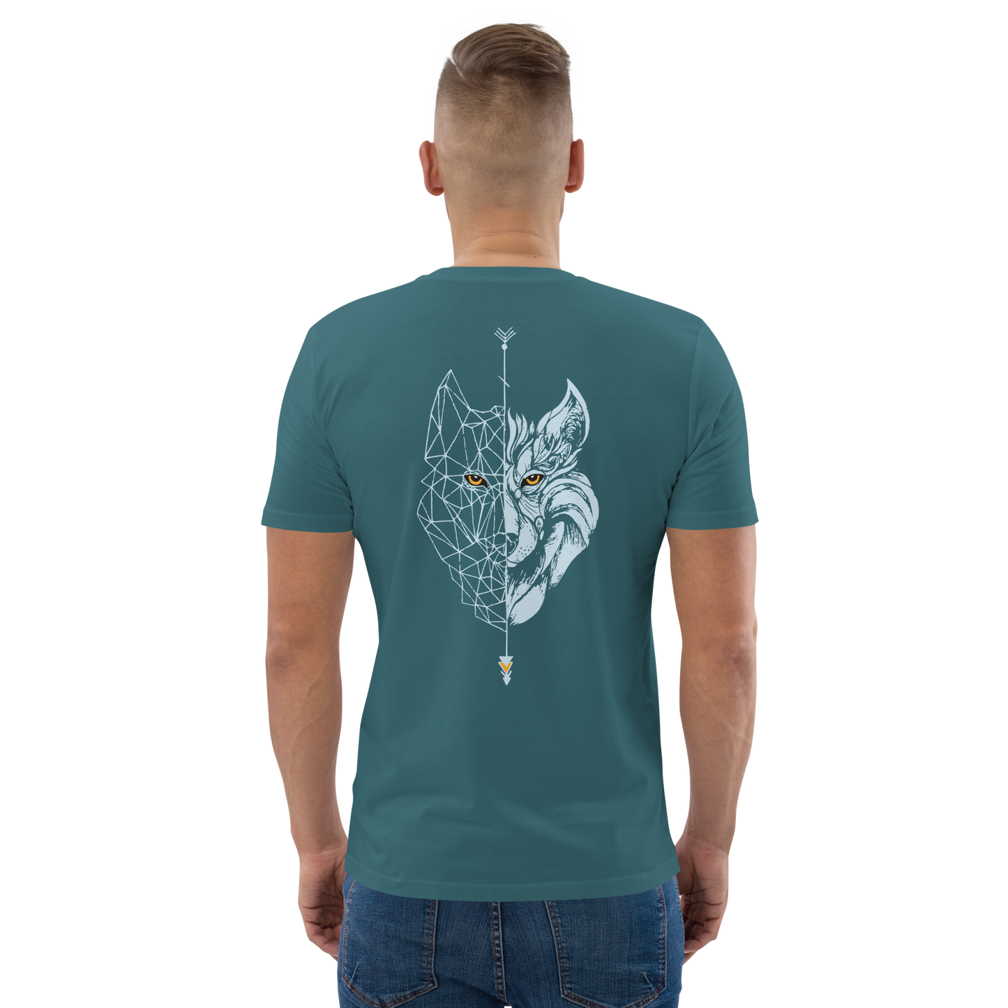 Camiseta Camperwilf® – Verde Mar con Lobo Celeste