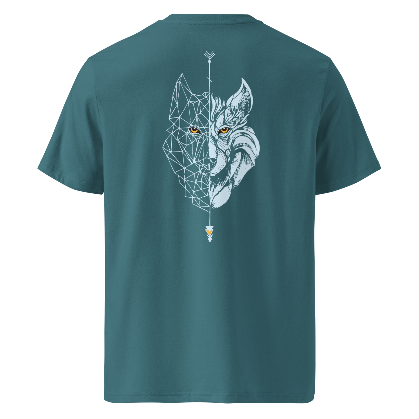 Camiseta Camperwilf® – Hombre Verde Mar con Lobo Celeste
