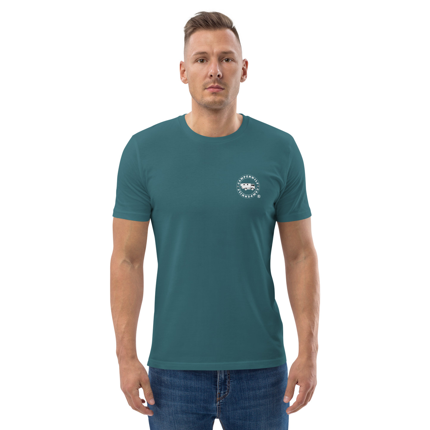 Camiseta Camperwilf® – Verde Mar con Lobo Celeste
