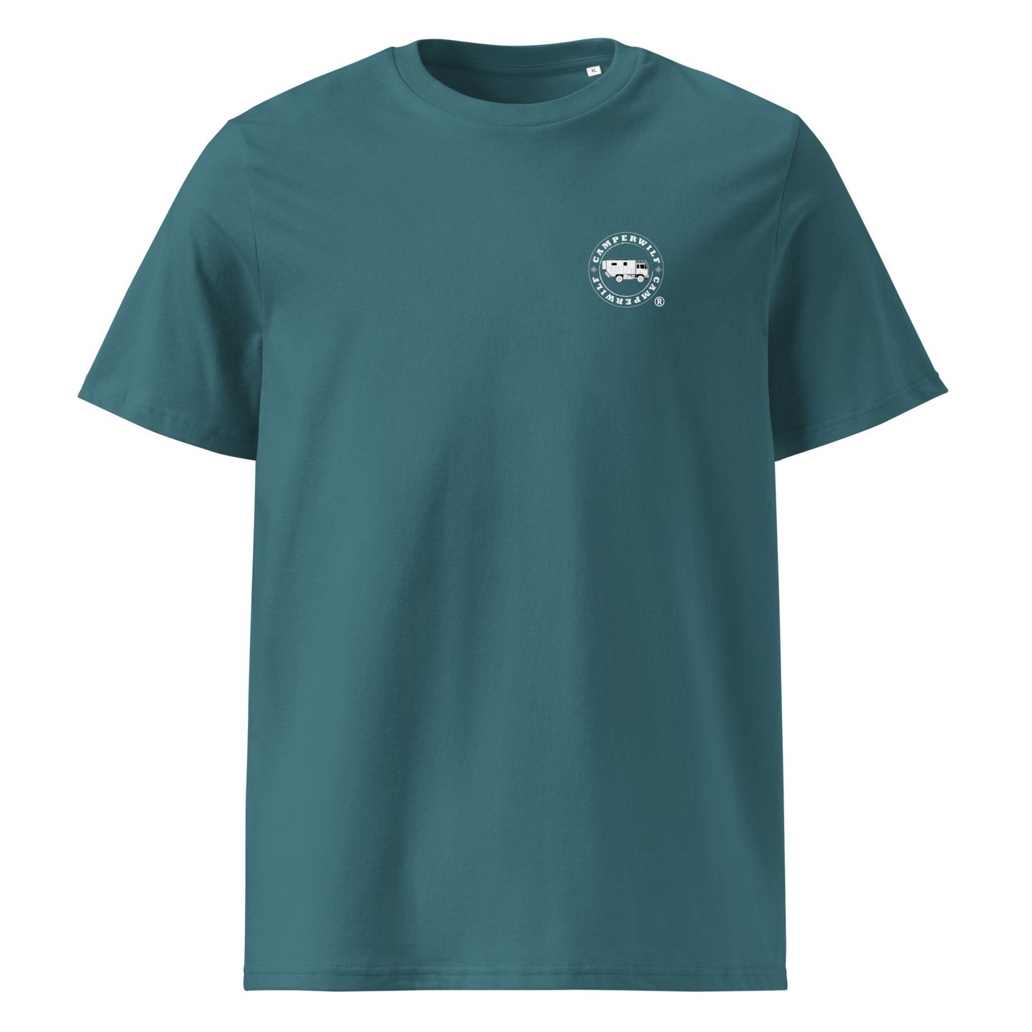 Camiseta Camperwilf® – Hombre Verde Mar con Lobo Celeste