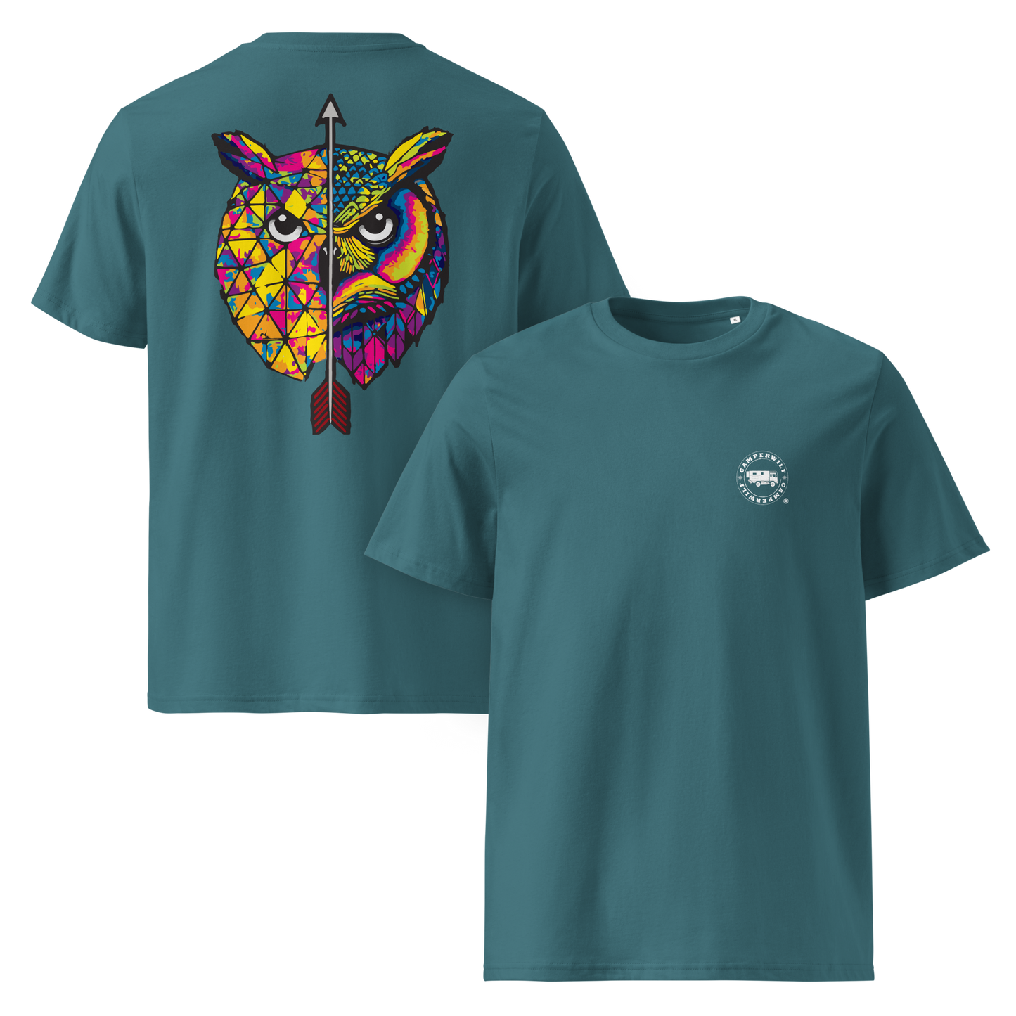 Camiseta Camperwilf® – Búho (Color Azul Agua)