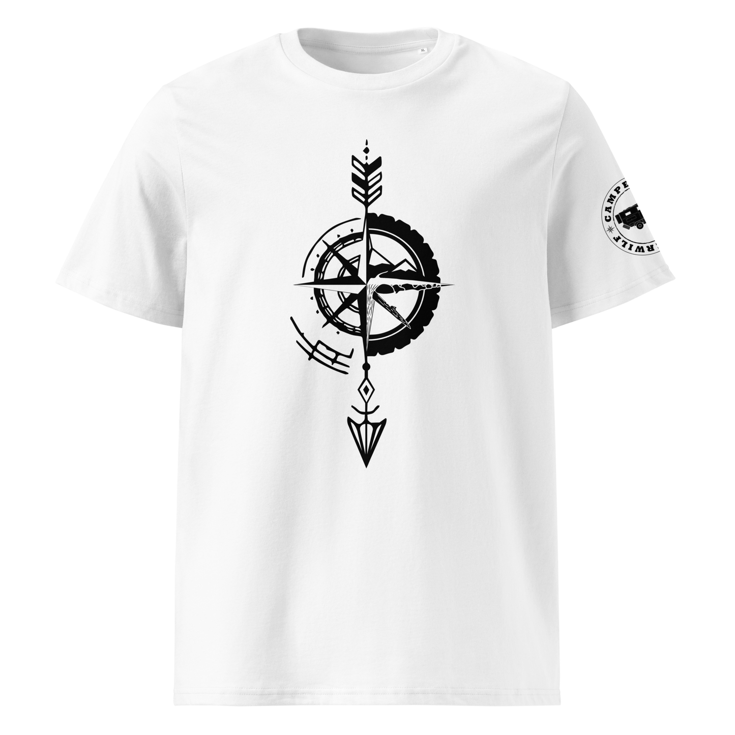 Camiseta Camperwilf® – Flecha Negra (Color Blanco)