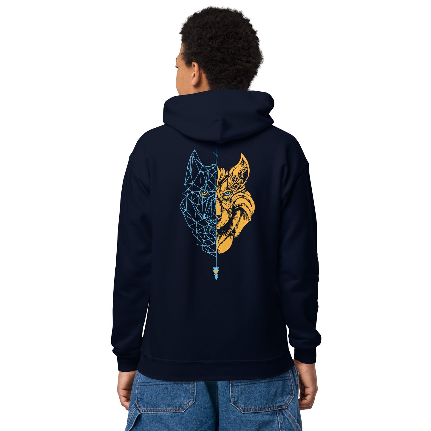 Sudadera con capucha niños Lobo azul/naranja, (3 colores)