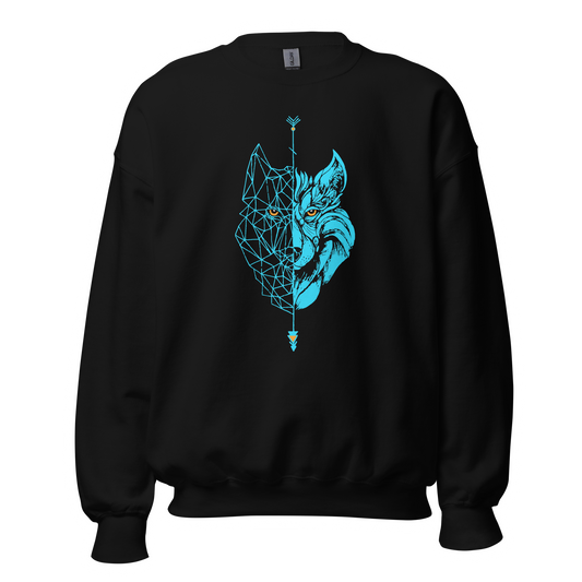 Sudadera sin Capucha Camperwilf® – Lobo Azul Flúor, color Negro.