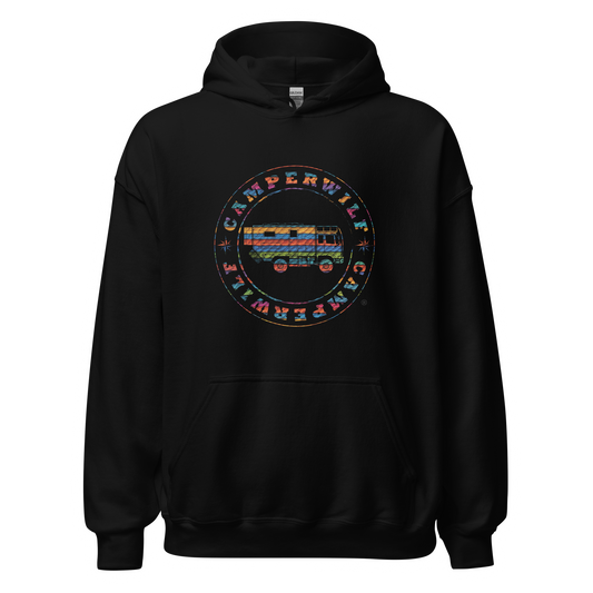 Sudadera Camperwilf® – Logo Multicolor Efecto Bordado (Negra)