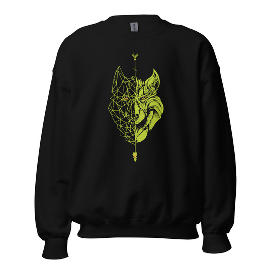 Sudadera sin Capucha Camperwilf® – Lobo Amarillo Melón, color Negro.