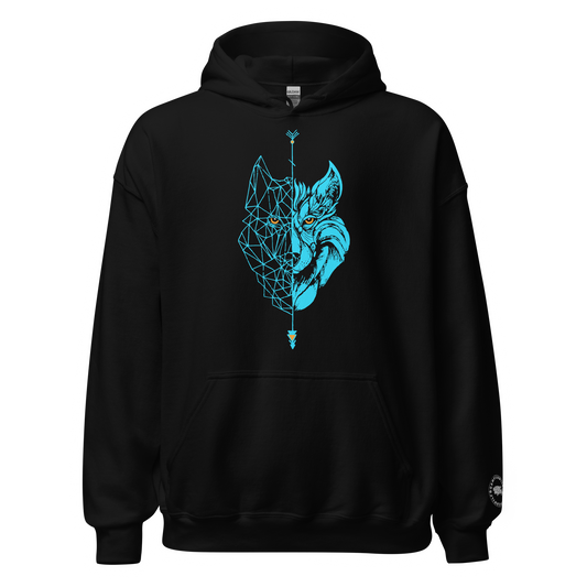 Sudadera con Capucha Camperwilf® – Lobo azul flúor, color Negro