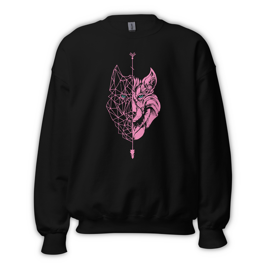 Sudadera sin Capucha Camperwilf® – Lobo Rosa, color Negro.