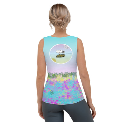 Camiseta de tirantes para mujer jardín violetas