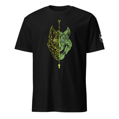 Camiseta Negra unisex  Lobo amarillo y verde