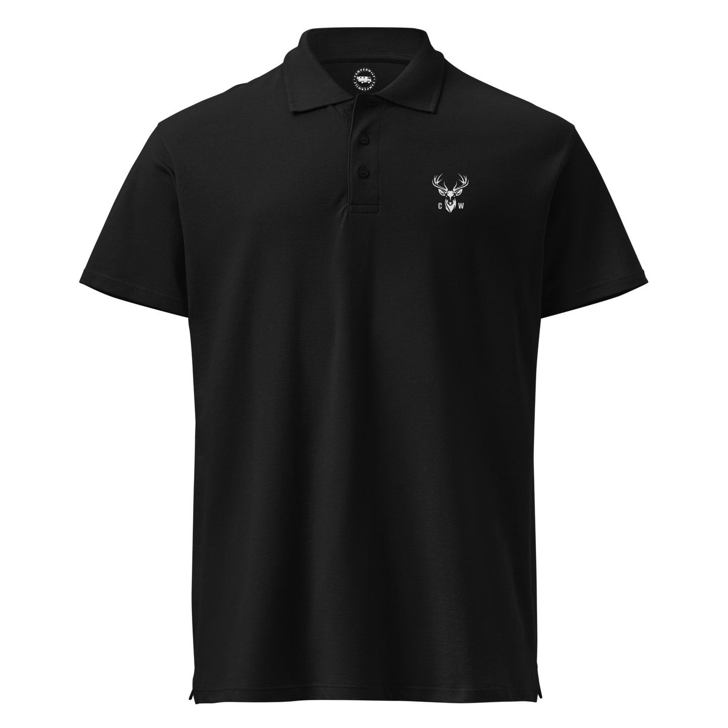 Polo Piqué 100% Algodón Camperwilf® – Negro con Ciervo Blanco