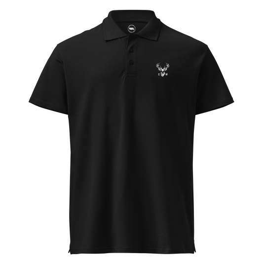 Polo Piqué 100% Algodón Camperwilf® – Negro con Ciervo Blanco
