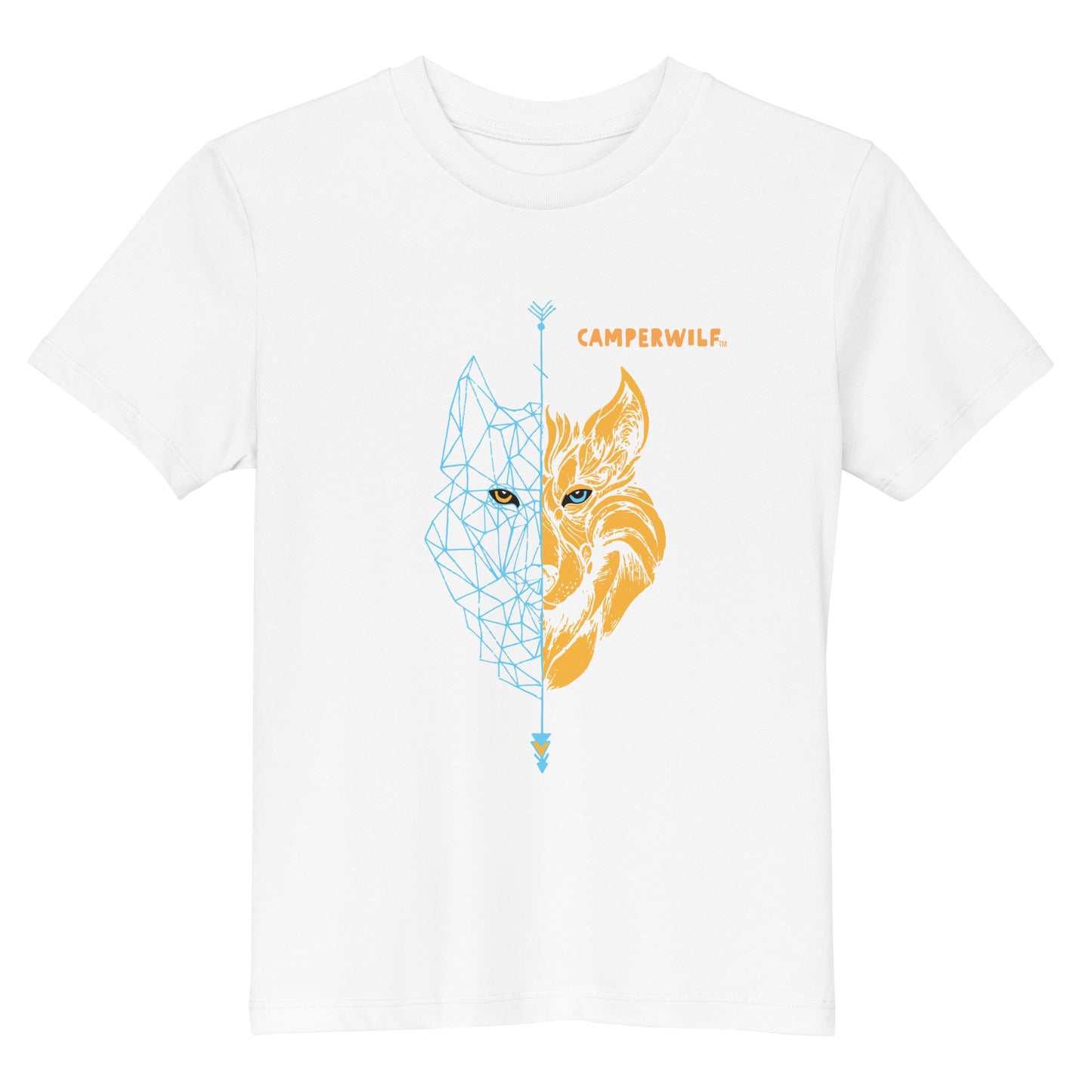 Camiseta niño algodón orgánico Lobo azul/naranja (3 Colores)