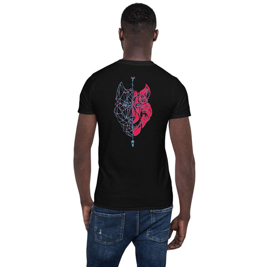 Camiseta Negra hombre 100% algodón Lobo azul/rojo