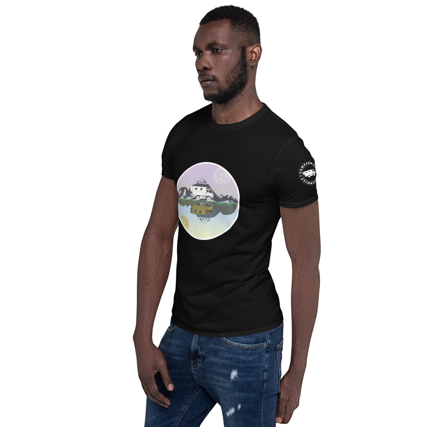 Camiseta Negra unisex Espejo montaña