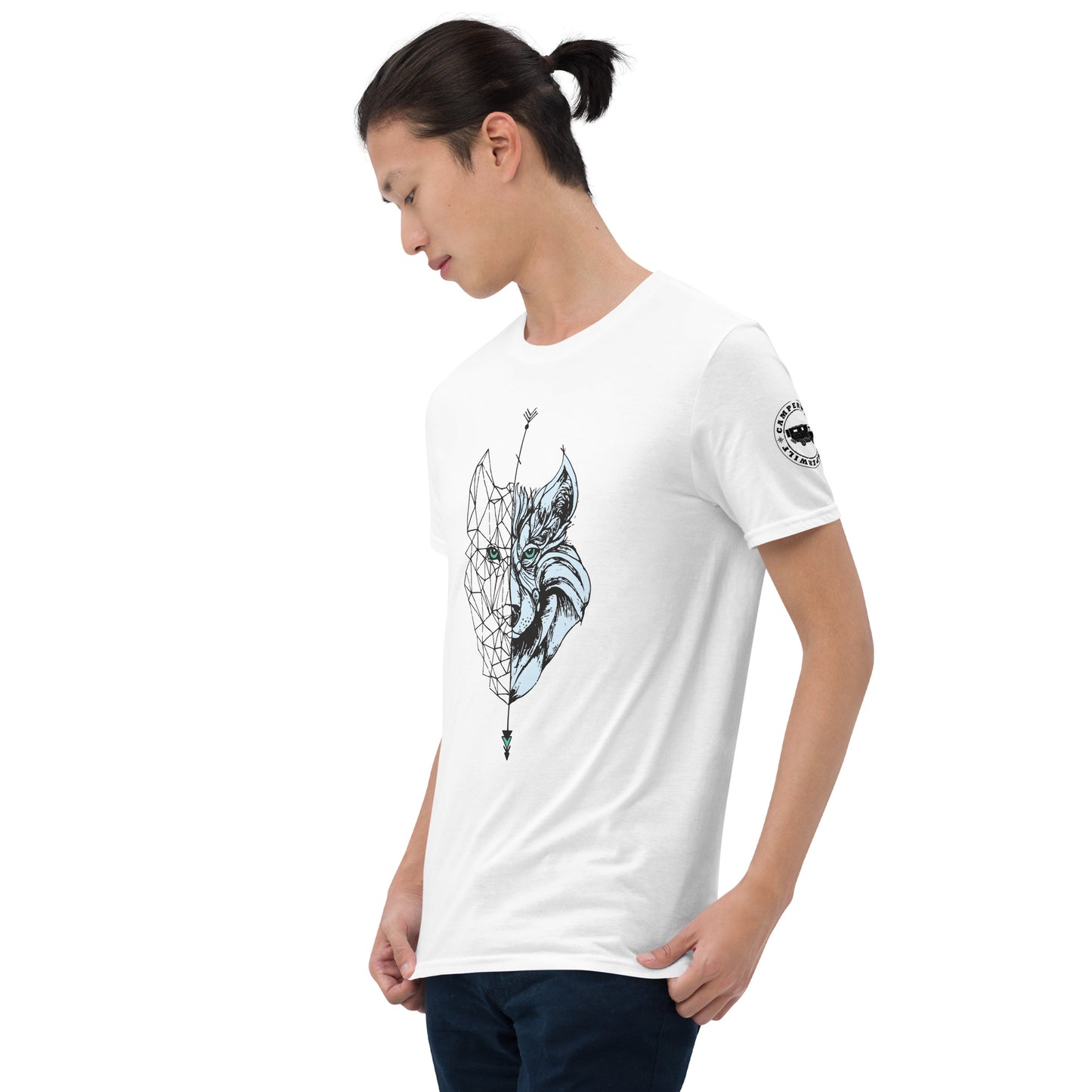 Camiseta Blanca unisex Lobo negro y celeste