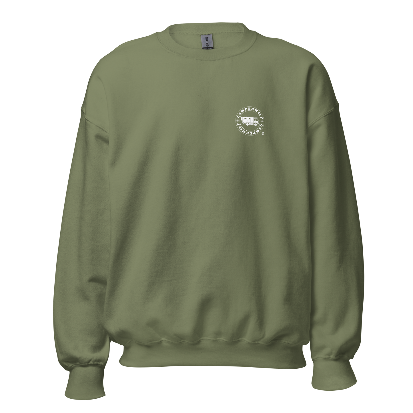 Sudadera Camperwilf® – Lobo Blanco (Color Verde Musgo)