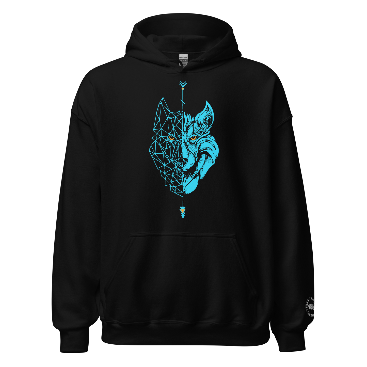 Sudadera con Capucha Camperwilf® – Lobo azul flúor, color Negro