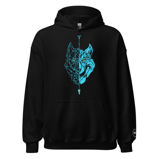 Sudadera con Capucha Camperwilf® – Lobo azul flúor, color Negro