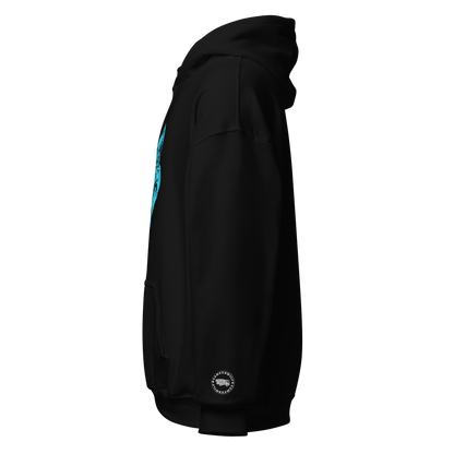 Sudadera con Capucha Camperwilf® – Lobo azul flúor, color Negro