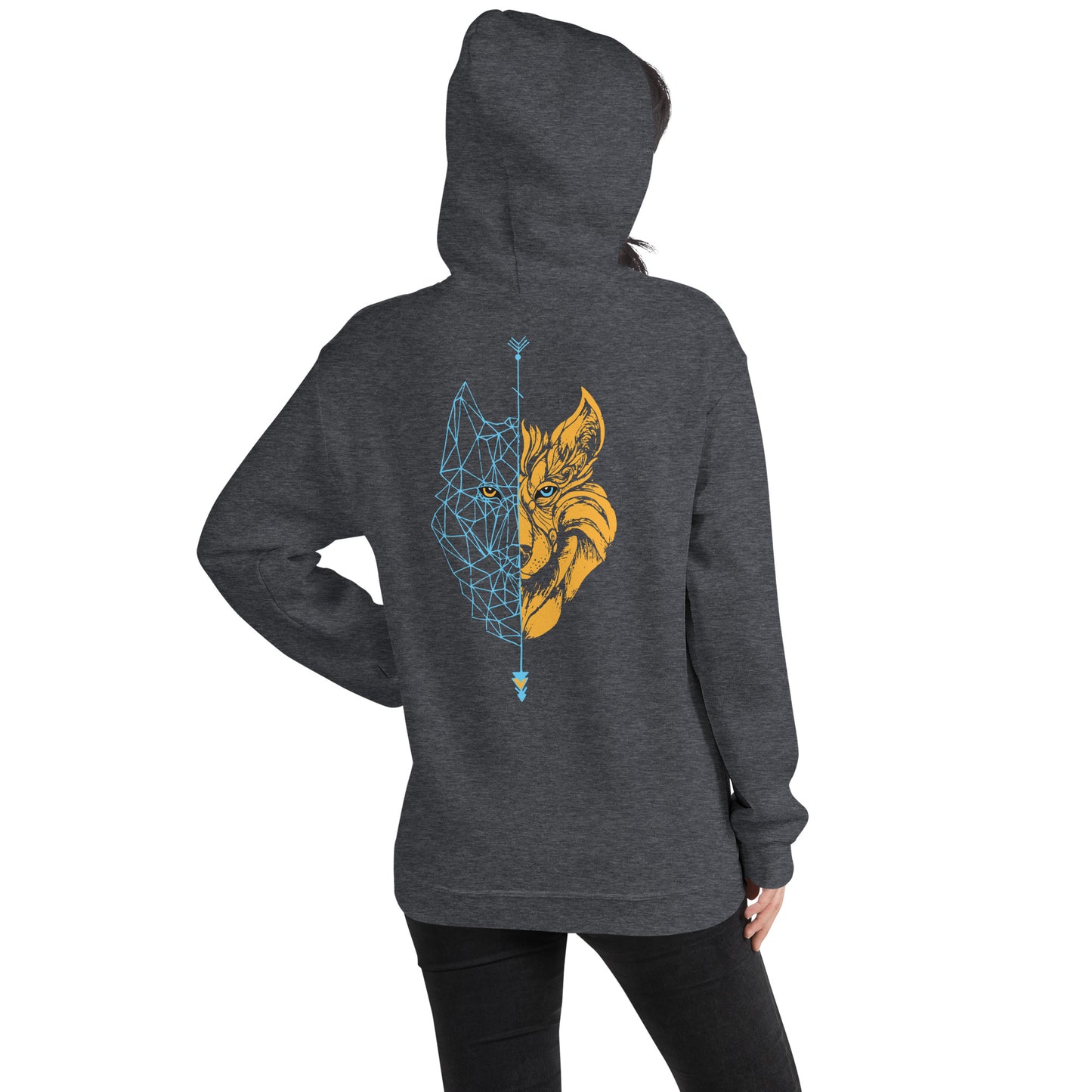 Sudadera con capucha para mujer Lobo azul/naranja