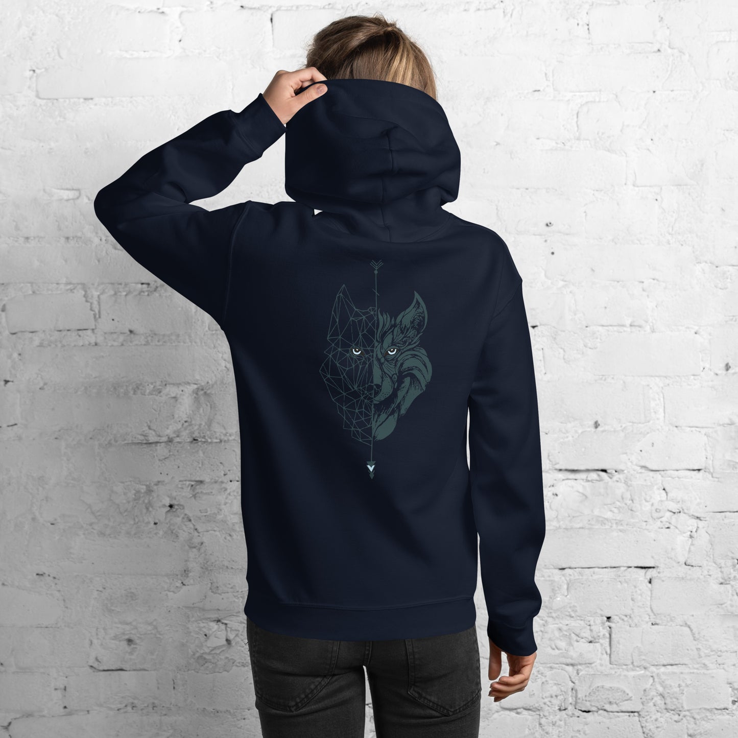 Sudadera con capucha para mujer lobo, Navy