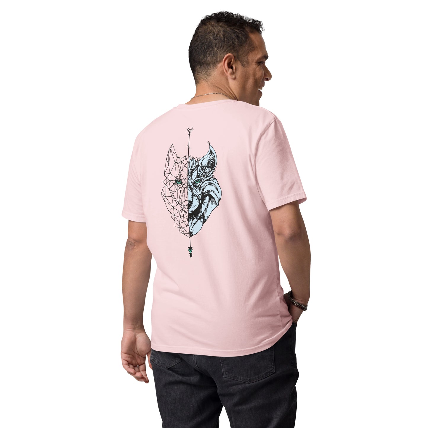 Camiseta Rosa hombre algodón orgánico Lobo negro/azul