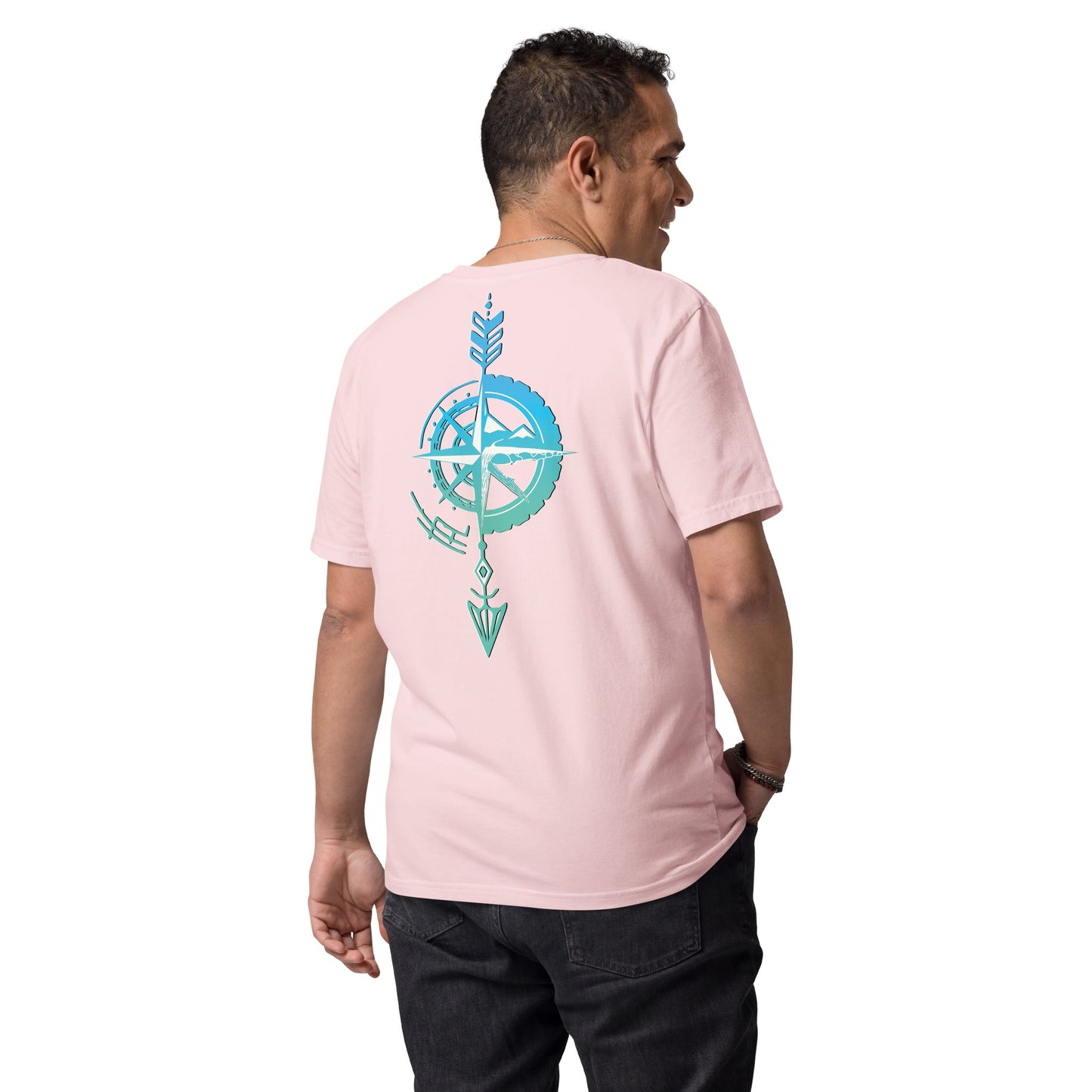 Camiseta Rosa hombre algodón orgánico Flecha azul