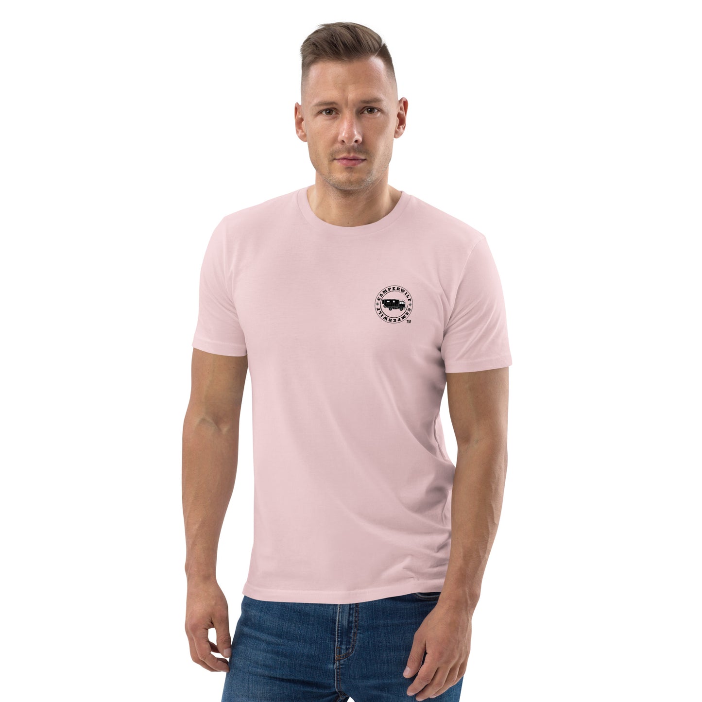 Camiseta Rosa hombre algodón orgánico Lobo negro/azul