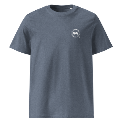 Camiseta Orgánica Camperwilf® – Logo Blanco (Azul Rasgado)