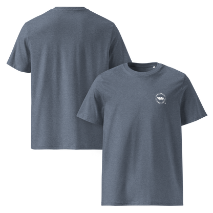 Camiseta Orgánica Camperwilf® – Logo Blanco (Azul Rasgado)