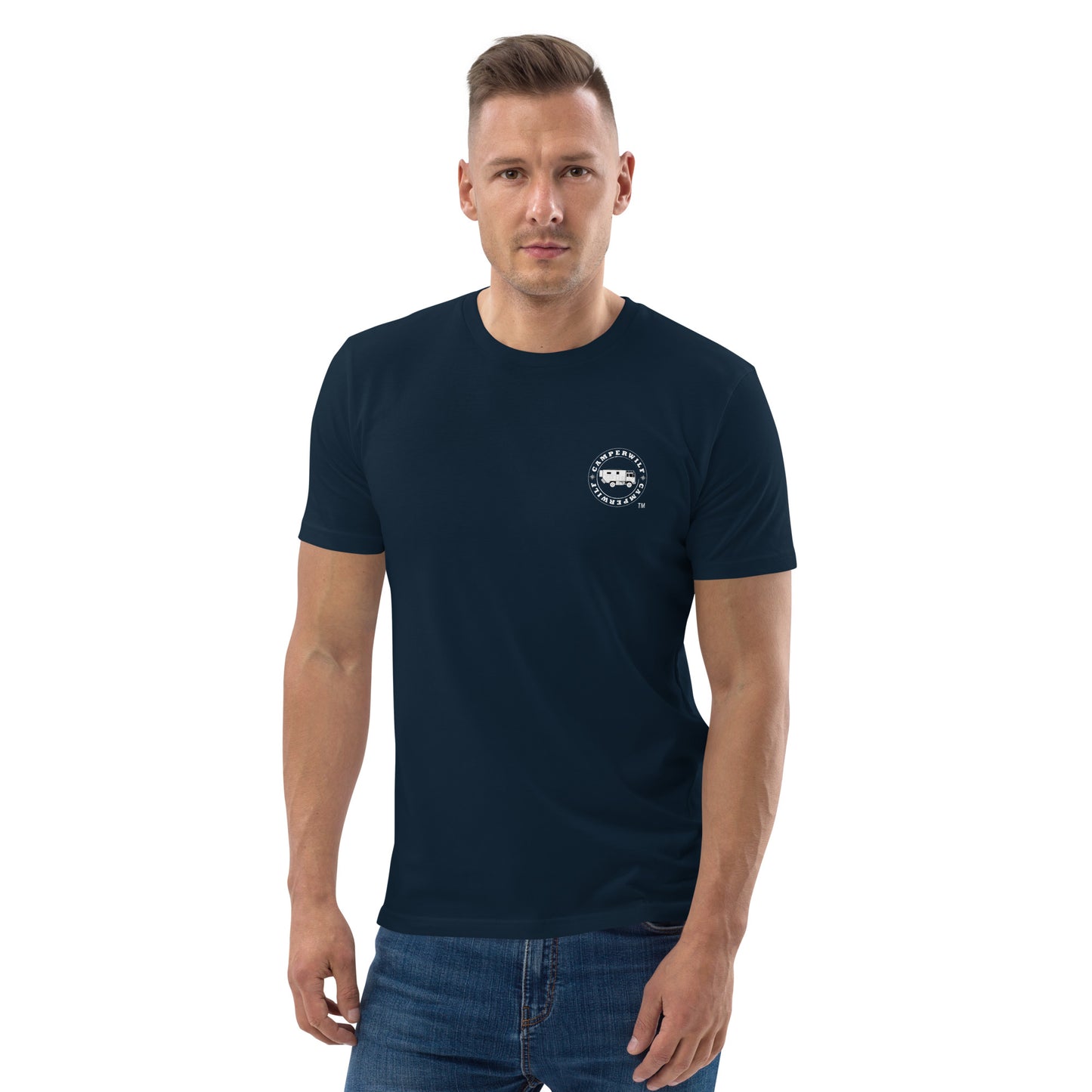 Camiseta Azul hombre algodón orgánico Flecha blanca