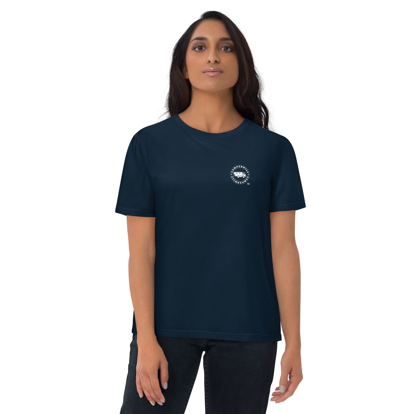 Camiseta Azul para mujer algodón orgánico Flecha blanca